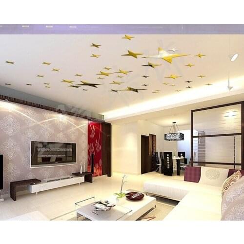 Free shipping 2013 hot selling 48pcs stars acrylic wall mirror sticker