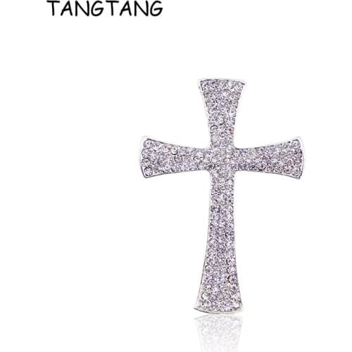 Cross Brooch Jesus Christianity Crosses Brooch Pin Silver Plated Full Rhinestone Brooches And Pins Wholesale And Retail Charms