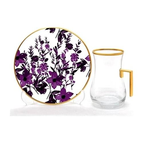 Drop Handles Tea Set 12 pieces Purple Flowers