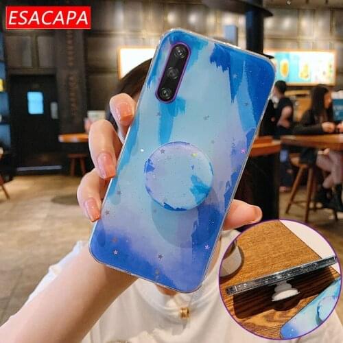 Stand Holder Socket Phone Case For Huawei Y6P 2020 Honor 9X Pro 20S Star Watercolor Soft Silicone Cover For Huawei Y9S P30 Lite