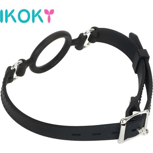 IKOKY Black Plug Oral Fixation Ball Mouth Gag Harness Muzzle Ring Bondage Strap Sex Toys Products For Married Couples