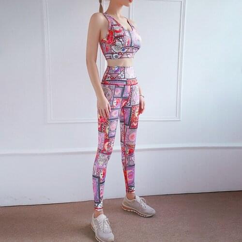 Blast Printed Color Yoga Suit Sports Fitness Fast Dry Breathable High Waist Buttocks Yoga Suit Two-piece Set