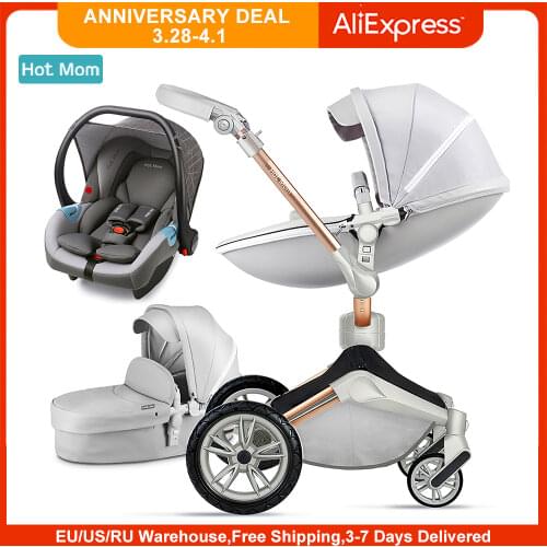 Hot Mom Baby Stroller 3 in 1 travel system with bassinet and car seat,360° Rotation stroller for UK customers, F023