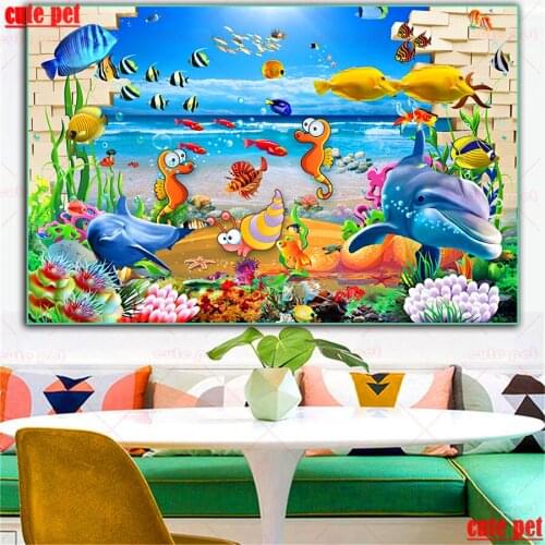 Full drill square diamond painting Ocean park dolphin seahorse diamond art 3d pictures rhinestone embroidery cross stitch decor
