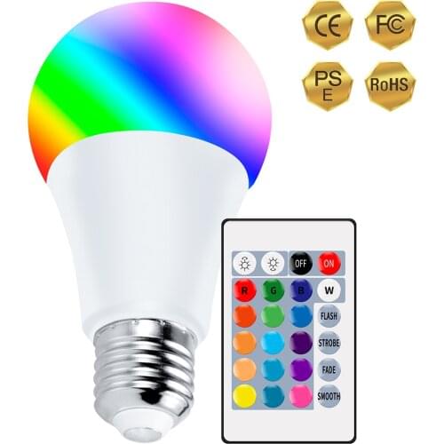 Light Bulb E27 3000-6500K IR Remote Control Night Light RGB LED High Bright Lamp Bulb, 5/10/15W
