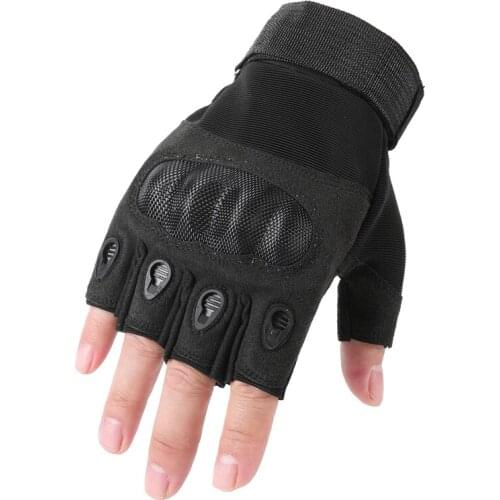 Lightweight Carbon Fiber Tactical Gloves Military Half Finger Shooting Anti-Skid Bicycle Hard Knuckle Fingerless Combat Gloves