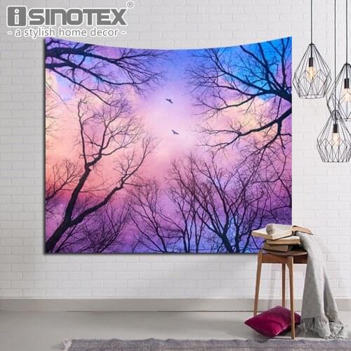 Forest Tapestry 3D Printed Starry Night Wall Carpet Soft Polyester Fabric Sheet Shining Natural Tree Scenery Blanket Home Decor