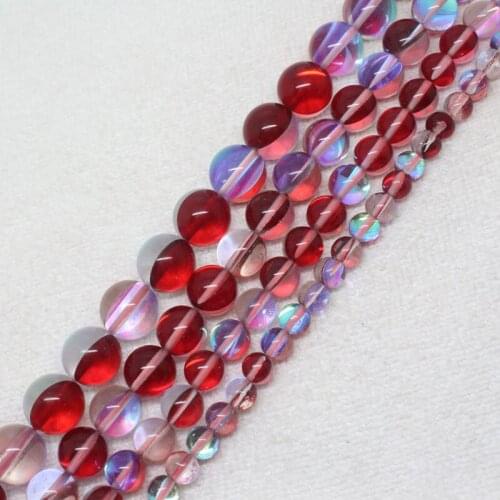 Mini. Order is $7! 6-12mm Red White Multicolor imitate Moonstone Crystal Quartz Round DIY Loose Beads 15"