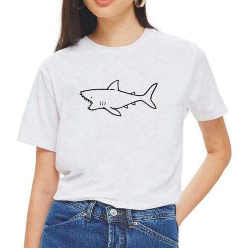 Fashion Cute Shark Printing Women Tshirt Summer Hipster Graphic Women Shirts Tee Shirt Femme Casual Harajuku T Shirt Women Tops