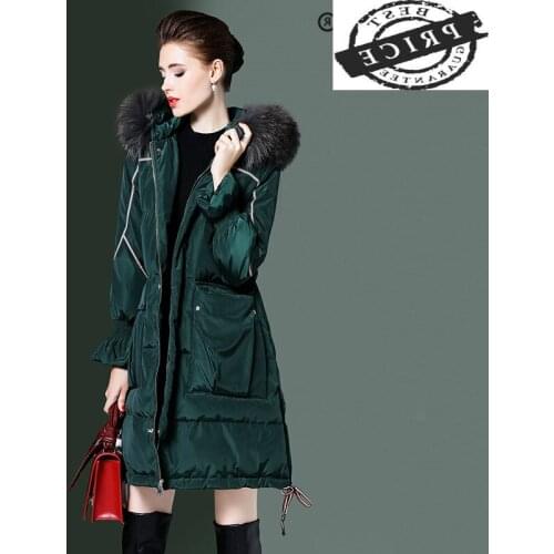 Fashion Real Winter Raccoon Fur Hooded Duck Down Jacket Women Korean Thick Warm Down Coat Female Long Parkas Hiver LW252a