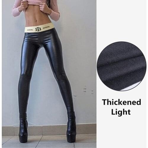 Fashion Ladies'imitation Leather pants high waist Lace-up Buttocks And Slim Nine-minute Pants Tights woman sexy Classic leggings