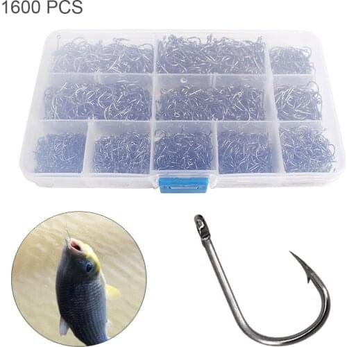 1600pcs Durable Fishing Hooks Kit Barbed Jig Hole Hook 3#-12# 10 Size Carbon Steel Carp Fishhook Set with Fishing Tackle Box