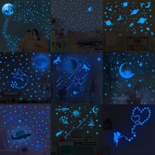 Blue Moon Stars Luminous Wall Stickers for Kids Rooms Decoration Art Fluorescent Unicorn Wall Decals Glow in the Dark Stickers
