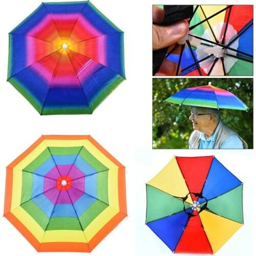 1pc New Umbrella Hat Novelty Foldable Sun Day Rainy Day Hands Free Rainbow Folding & Waterproof Multicolor Hat Cap Umbrella Hat
