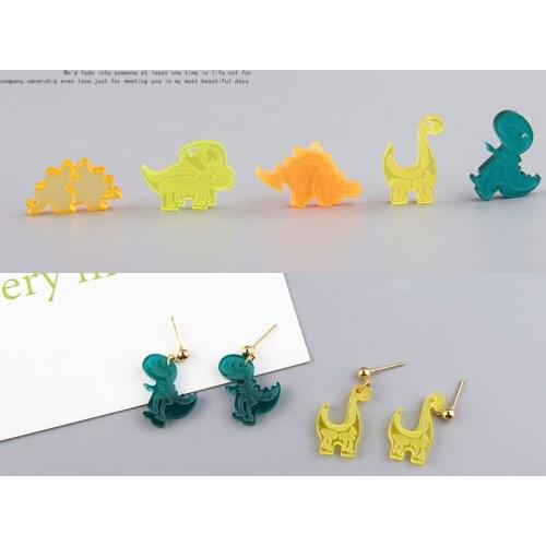 New models 50pcs/lot color print animal cartoon dinosaur style shape acrylic fashion beads diy jewelry earring pendant accessory