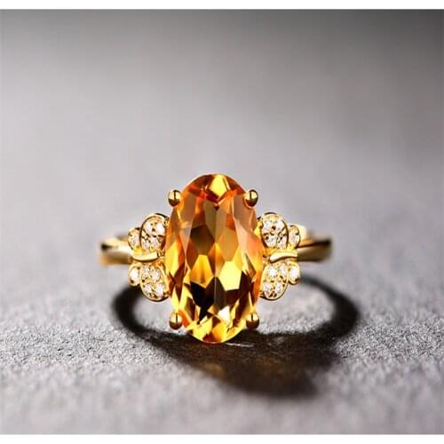 Ekopdee Natural Golden Zirconia Engagement Rings For Women Elegant Oval Cut Zircon Adjustable Ring Wedding Anniversary Jewelry