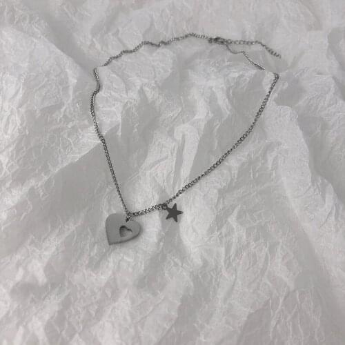 Origin Summer Harajuku Hollow Out Love Heart Pendant Necklace for Women Girls Unusual Star Asymmetric Chain Necklace Jewelry
