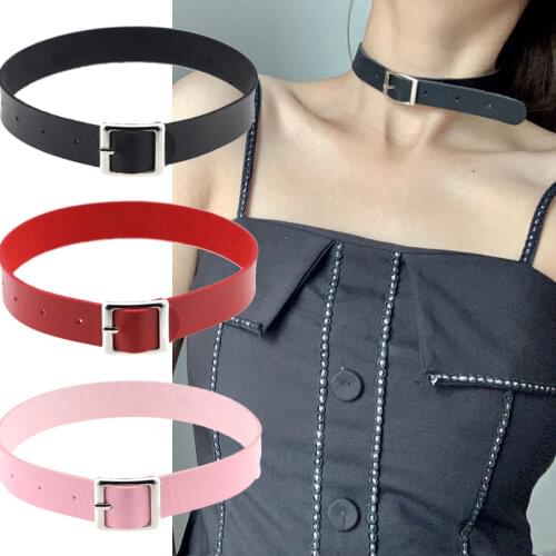 Colorful Gothic PU Leather Choker Necklaces For Women Girls Trendy Punk Harajuku Rock Belt Collar Necklace Fashion Jewelry Gifts