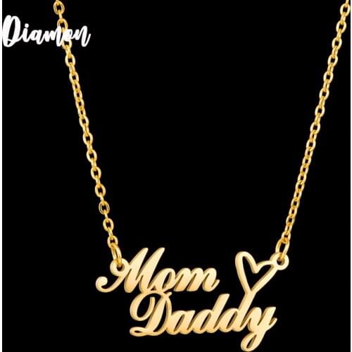 Diamon Fashion Customized Stainless Steel Name Necklace Personalized Letter Gold Clavicle ChainDouble Layers Heart Pendant Gift