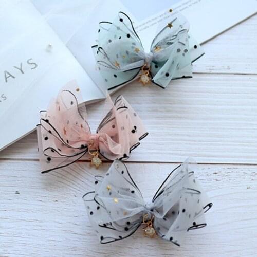 Princess Lace Hair Clips With Bling Stars Hairpins For Girls Glitter Knot Hair Bows Fashion Kids Headwear Hair Accessories