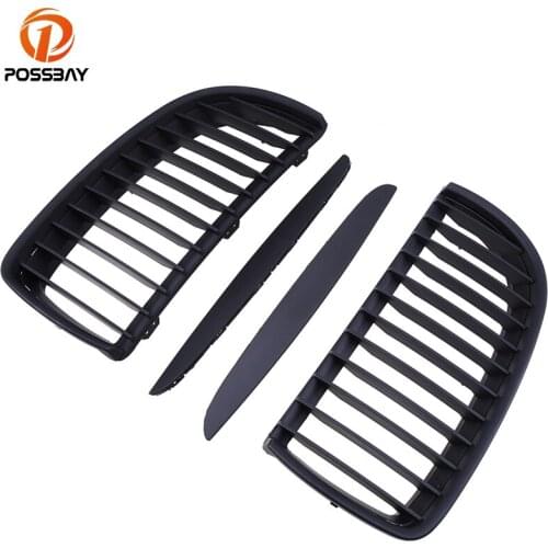 POSSBAY Matte Black Front Kidney Grill Grilles for BMW 3-Series E91 330xd/330xi/335d Sedan 2006-2008 Pre-facelift With Strip