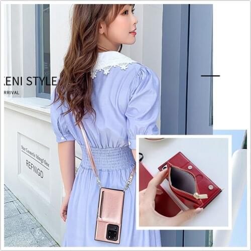 Luxurious Portable Phone Case For Samsung Galaxy Note 9 10 pro S20 Ultra S10 S9 Plus A905G Wristband Crossbody Card Wallet Cover