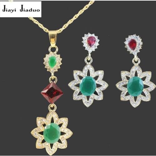 Jiayi jiaduo Bridal jewelry set for women India vintage necklace earrings Pendant gold-color Party love gift wedding