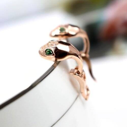 S925 snake earrings gold-plated snake ear clip personality retro green eye snake earrings