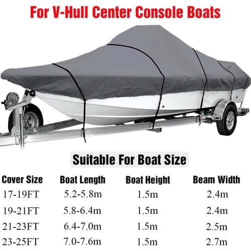 17-25ft Grey Trailerable Boat Cover 210D Waterproof Fishing Ski V-Hull Sunproof Anti UV Heavy Duty Marine Boat Mooring Cover