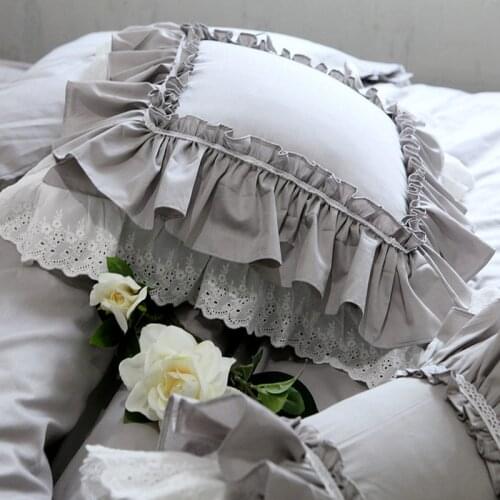 Top grey European embroidery cushion cover ruffle Lace cotton pillow cover cake layers princess elegant bedding pillow case sale