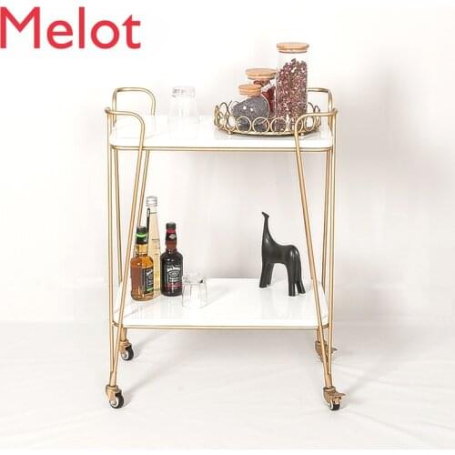 Nordic Mobile Iron Dining Car Golden Tea Weagon Trolley Sideboard Cabinet Multifunctional Drinks Trolley