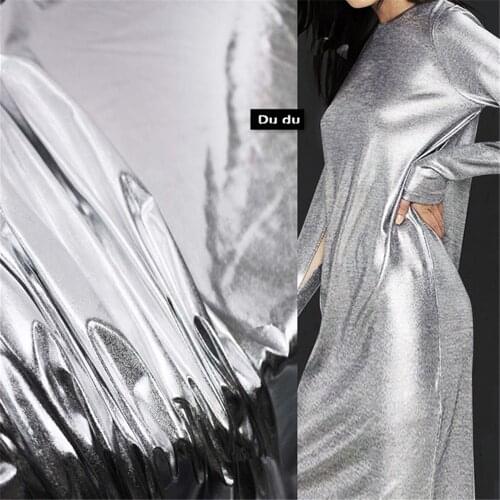 50*153cm Mirror Texture Clothing fabric Coating Very thin Elastic fabric Soft leather Knitting Metal Sense fabric DIY