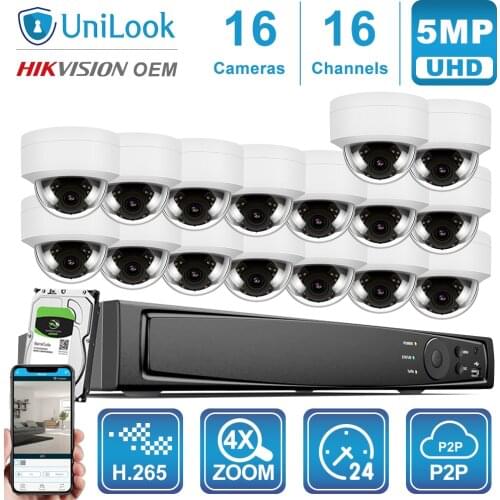 UniLook 16CH NVR 8/10/12/16Pcs Dome POE IP Camera NVR kit Security System Night Vision Motion Detection H.265 NVR Kit P2P