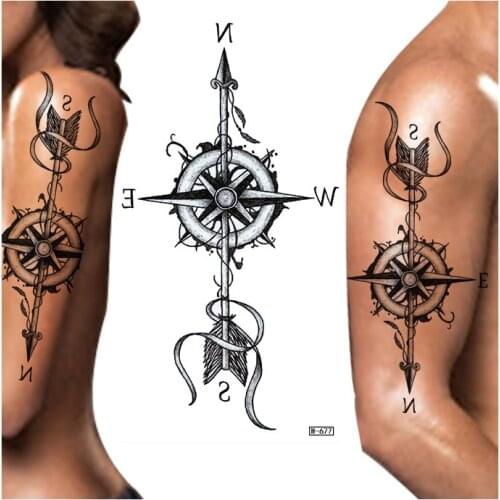 Waterproof Temporary Tattoo Sticker Compass Arrow Tattoos India Elephant Body Art Arm Fake Sleeve Tatoo Women Men
