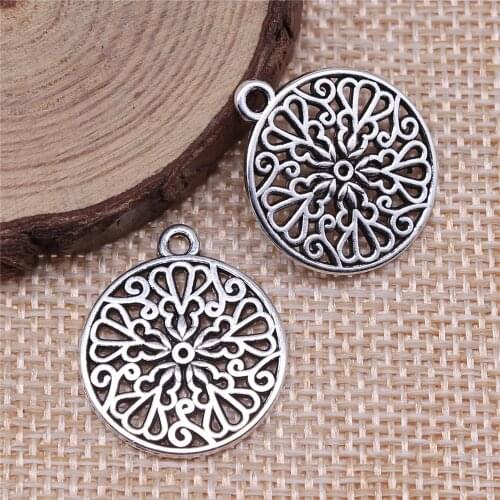 WYSIWYG 10pcs 21x21mm Antique Silver Color Hollow Flower Pattern Charms Pendant For Jewelry Making DIY Jewelry Findings