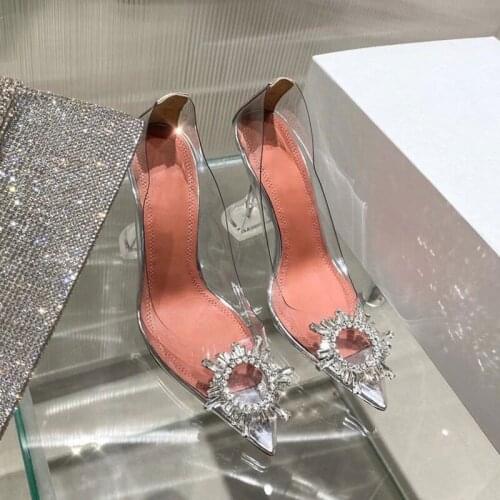 Women Pumps Elegant Pointed Toe Rhinestones High Heels Wedding Shoes Crystal Clear Heeled Pumps Sandals Sexy Heels