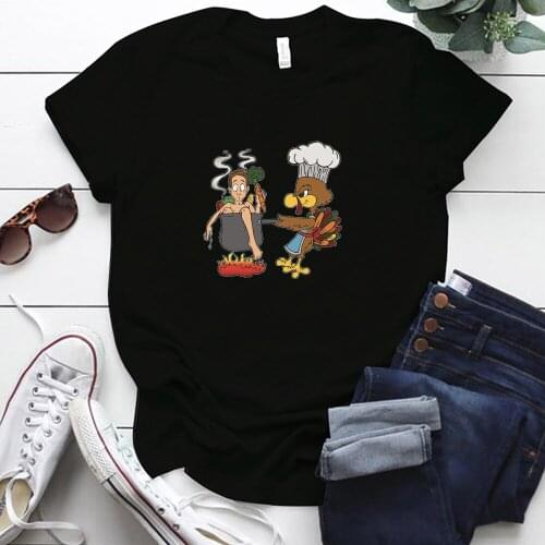 Thanksgiving Day Shirts for Women Short Sleeve O-neck Cotton Femme T-shirts Tops Turkey Chef Printing Funny Graphic T Shirts Tee