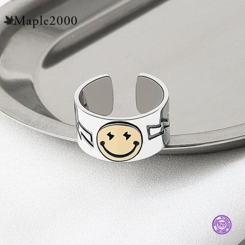 DreamySky Punk Vintage Smile Face Rings 925 silver For Women Boho Female Charms Jewelry Men Antique Knuckle Ring Fashion Party