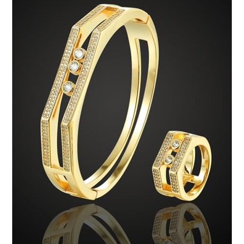 Fateama luxury brand AAA Cubic Zircon pave setting bangle ring Sets for women bridal accessory sets Messeeka copper bangle sets
