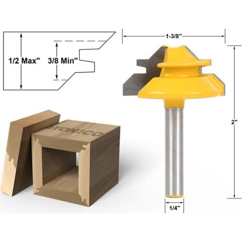 1PCS Small Lock Miter Router Bit Anti-kickback 45 degree 1/2 inch Stock 1/4 inch Shank Tenon Cutter for Woodworking Tools KF876