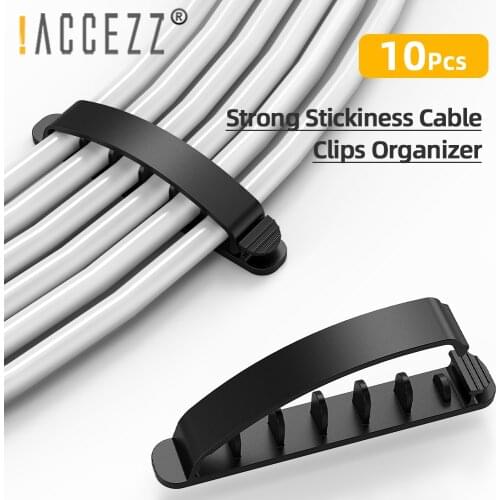 !ACCEZZ 10Pcs of Set Self Stick Cable Winder Organizer Desk Wire Management Buckle Clips Clamp Wall Car Cables Storage Collector