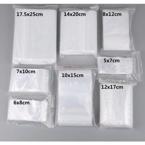 100Pcs Multisize Zip Lock Bag Transparent Poly Bag Reclosable Plastic Small Baggies Gift Bag Jewelry Packaging Self-Sealing Bag