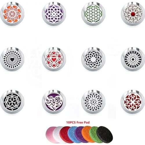 12 style fashion Aromatherapy Brooch 20mm Stainless Steel Perfume Locket Essential Oil Diffuser Brooch for women