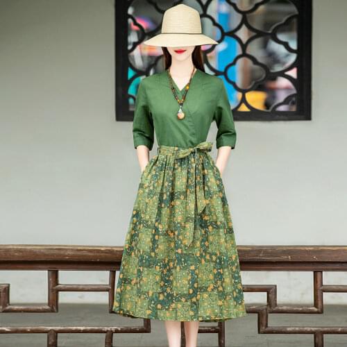 2021 Women Spring Summer Elegant Plus Size Print Dress Female Slim Loose Maxi Pleated Dress Lady Casual Solid A-line Vestido J99