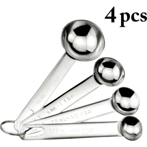 4PCS Stainless Steel Measuring Spoon Mini Metal Measuring Teaspoon Silver Color Baking Spoon For Home Baking Tools