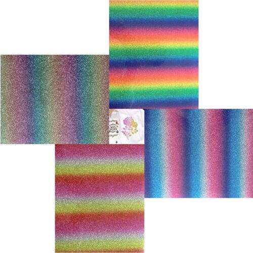 4pcs Bundle 12"x10" Rainbow Glitter Heat Transfer Vinyl Iron-on T-Shirt HTV Printing Cricut Film for Clothing Hat Bag Decor