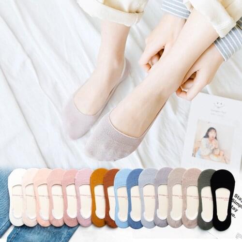5 Pairs/Set Women Silicone Non-Slip Invisible Socks Summer Solid Color Mesh Ankle Boat Socks Female Cotton Slipper No Show Socks