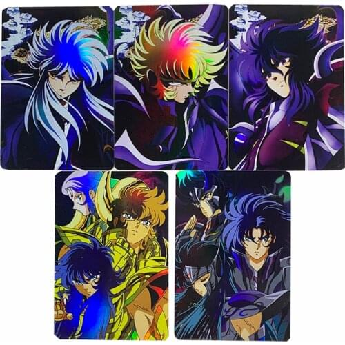 5pcs/set Anime Saint Seiya Aiakos Minos Rhadamanthys THE LOST CANVAS Athena People Flash Cards Game Collection Cards