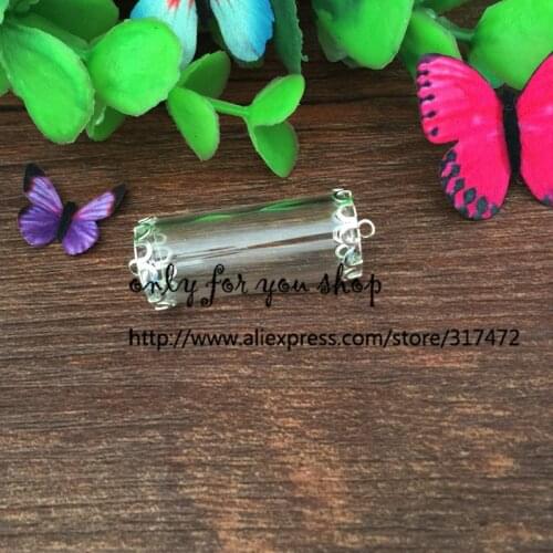 Free ship!! 28*12mm tube glass globe & 12mm silver plated blank cap DIY glass vial tube pendant glass wish pendant
