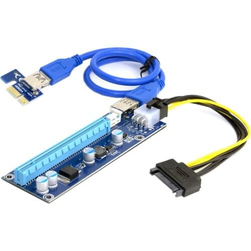 Cablecc PCI-E 1x to 16x Mining Machine Enhanced Extender Riser Adapter with USB 3.0 & 6Pin Power Cable